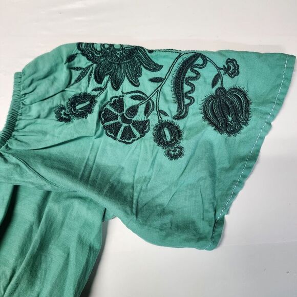 Knox Rose Boho Embroidered Dress Women XS Green Off Shoulder Cotton Viscose - Picture 5 of 8
